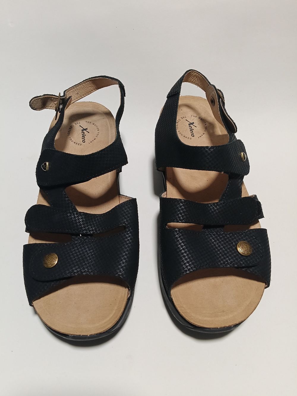 Xelero Motion Control Black Leather Adjustable Straps Comfort Sandals 10 /10.5